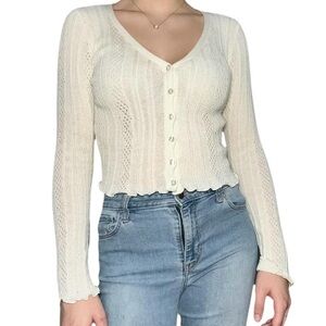 Aeropostale Cream Colored Ribbed Knit Button-Up Top